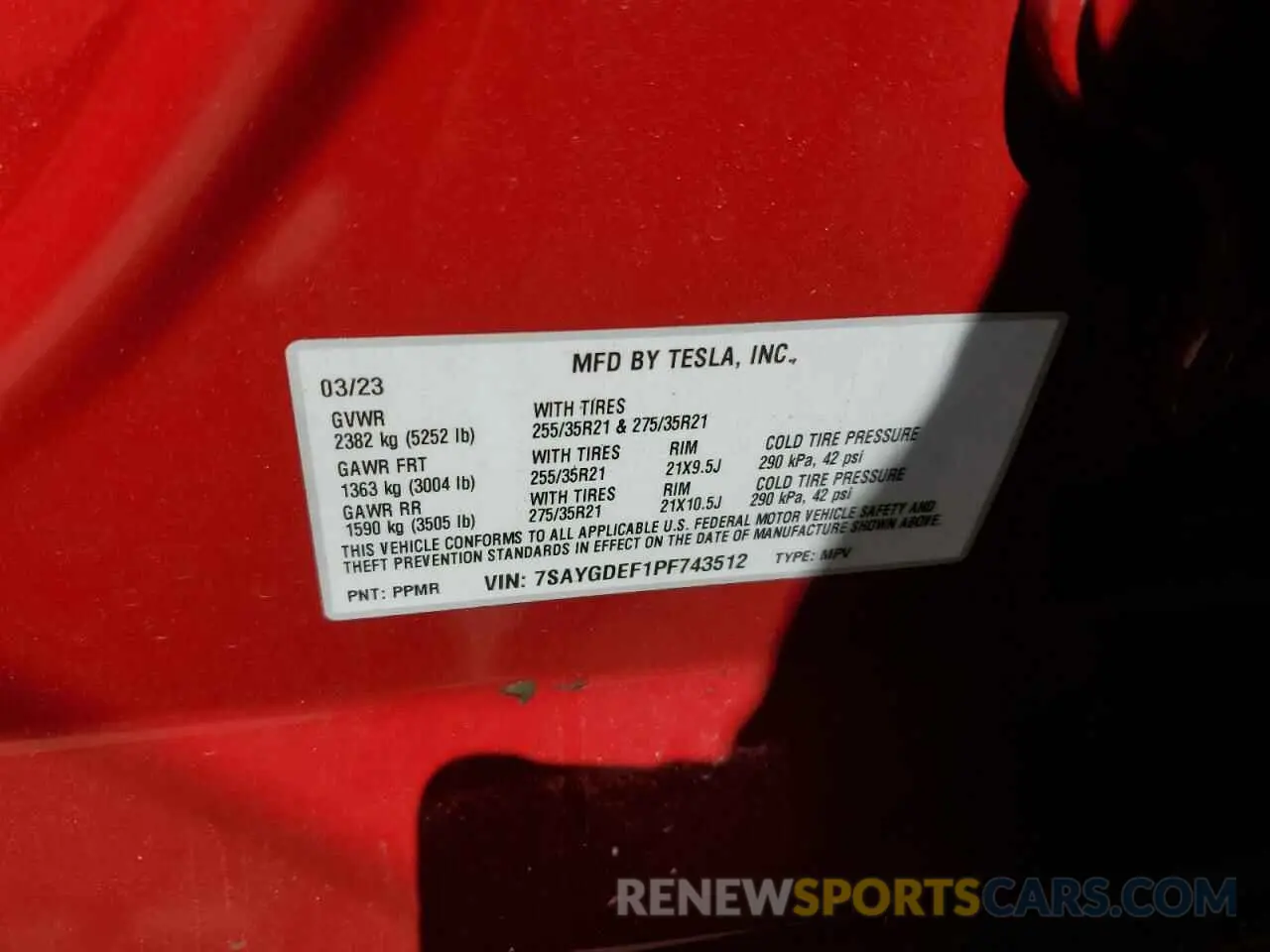 14 Photograph of a damaged car 7SAYGDEF1PF743512 TESLA MODEL Y 2023