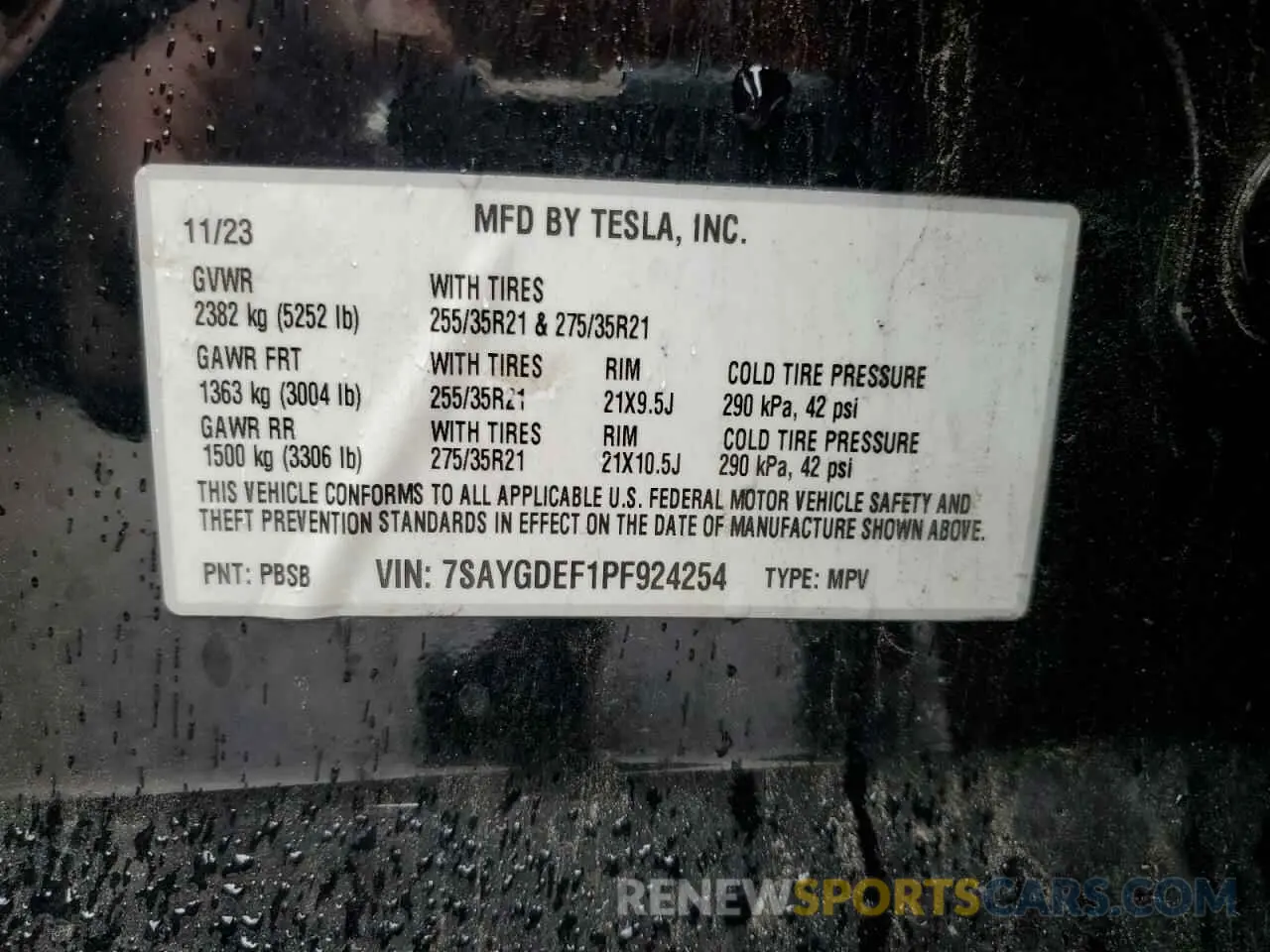 15 Photograph of a damaged car 7SAYGDEF1PF924254 TESLA MODEL Y 2023