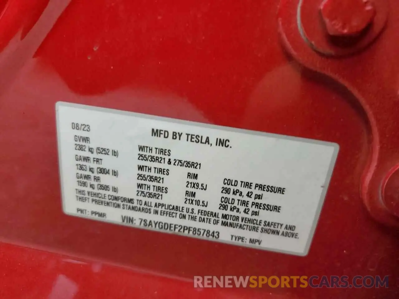 13 Photograph of a damaged car 7SAYGDEF2PF857843 TESLA MODEL Y 2023
