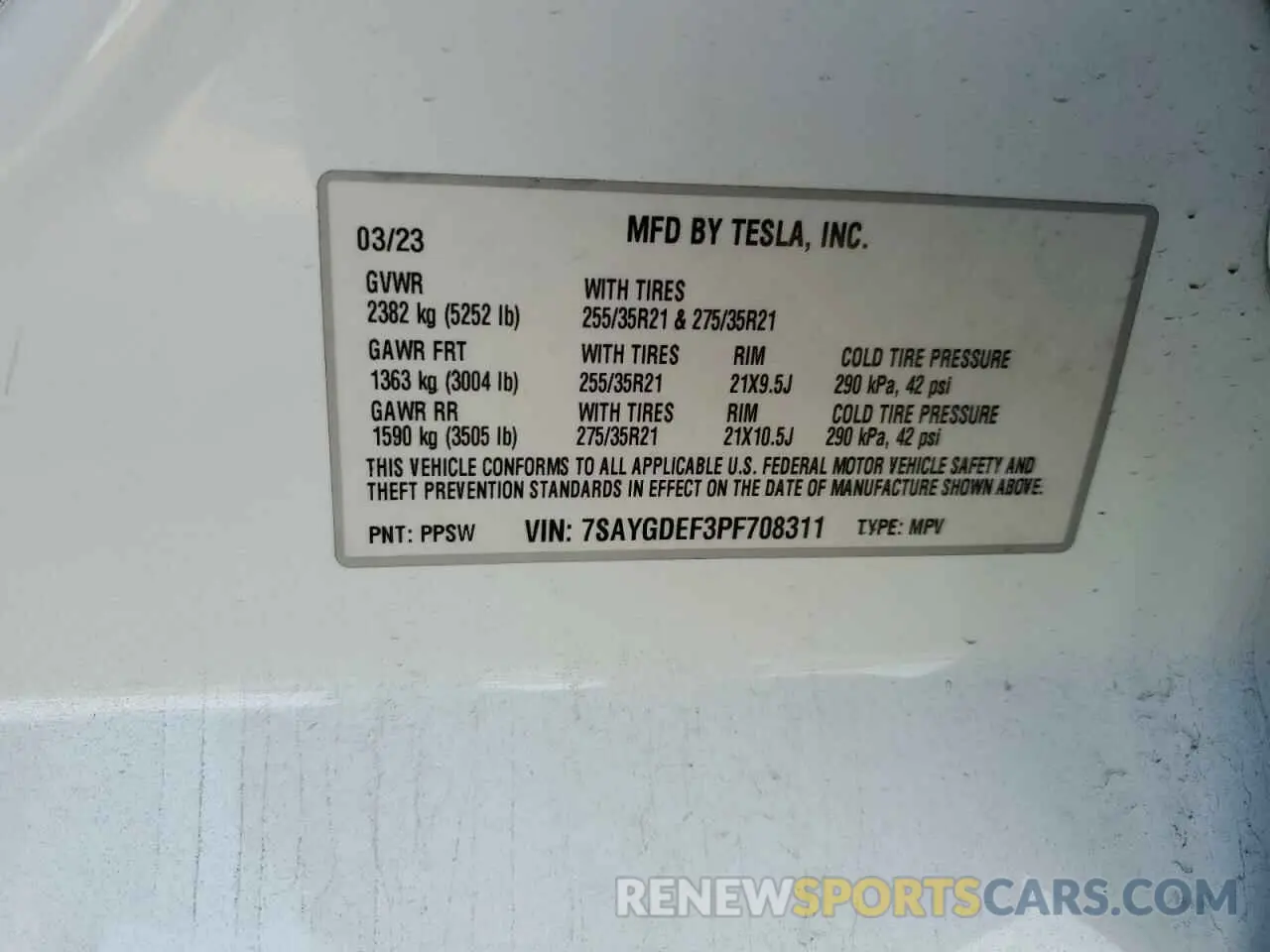 15 Photograph of a damaged car 7SAYGDEF3PF708311 TESLA MODEL Y 2023