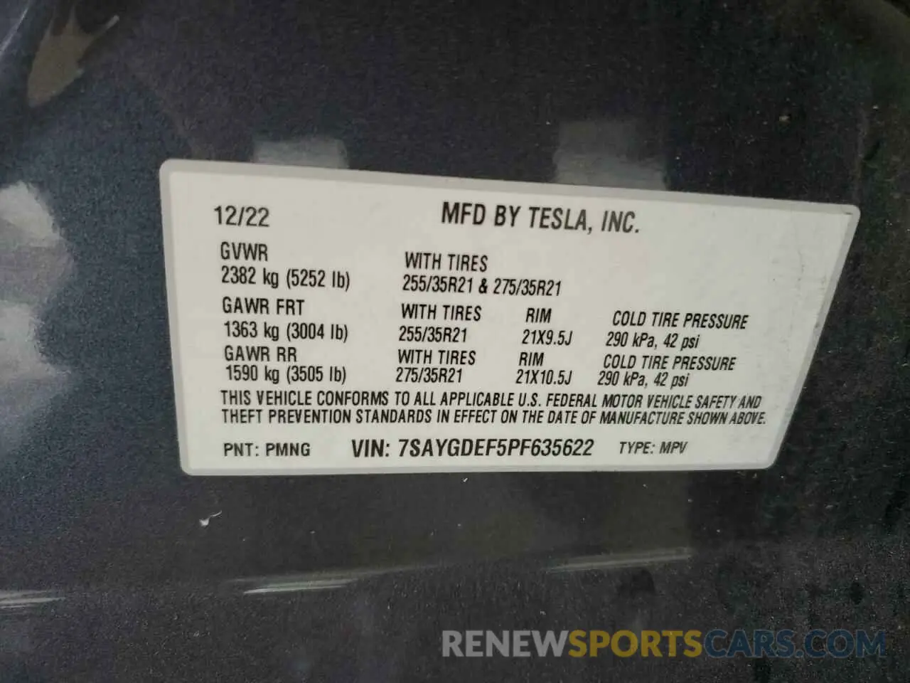 13 Photograph of a damaged car 7SAYGDEF5PF635622 TESLA MODEL Y 2023