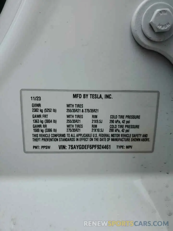 15 Photograph of a damaged car 7SAYGDEF6PF924461 TESLA MODEL Y 2023
