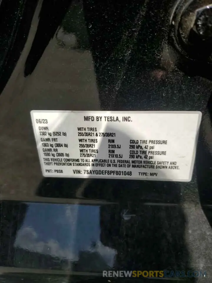 12 Photograph of a damaged car 7SAYGDEF8PF801048 TESLA MODEL Y 2023