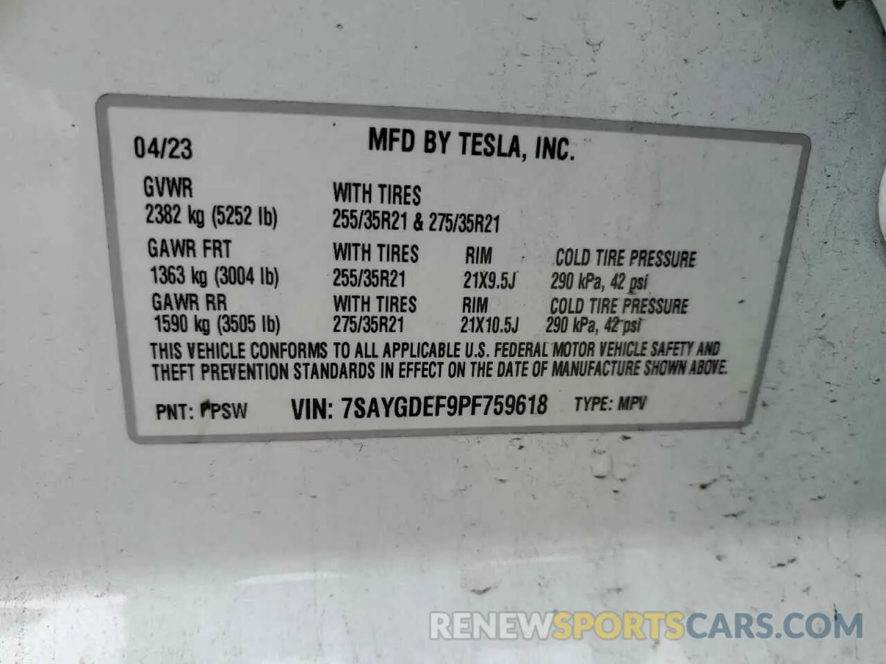 14 Photograph of a damaged car 7SAYGDEF9PF759618 TESLA MODEL Y 2023