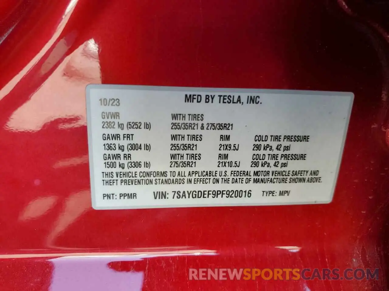 13 Photograph of a damaged car 7SAYGDEF9PF920016 TESLA MODEL Y 2023