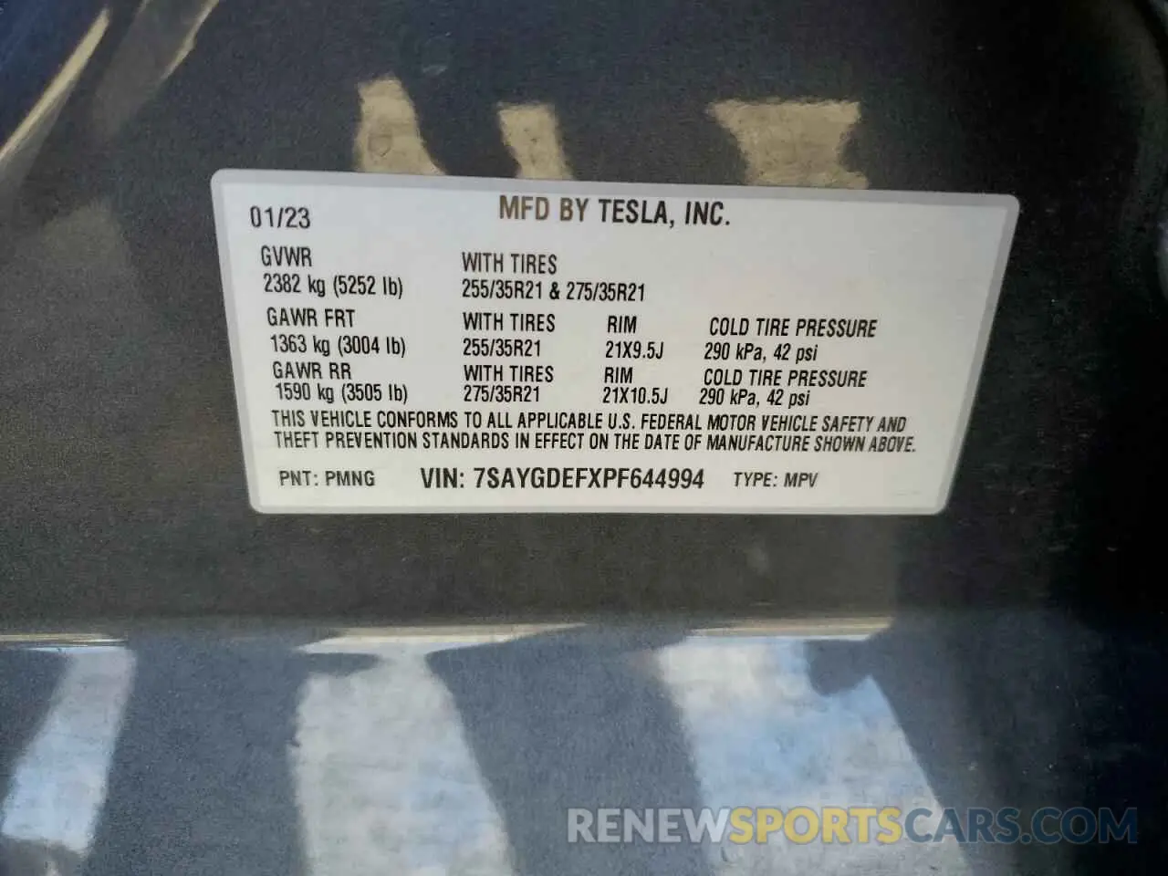 13 Photograph of a damaged car 7SAYGDEFXPF644994 TESLA MODEL Y 2023