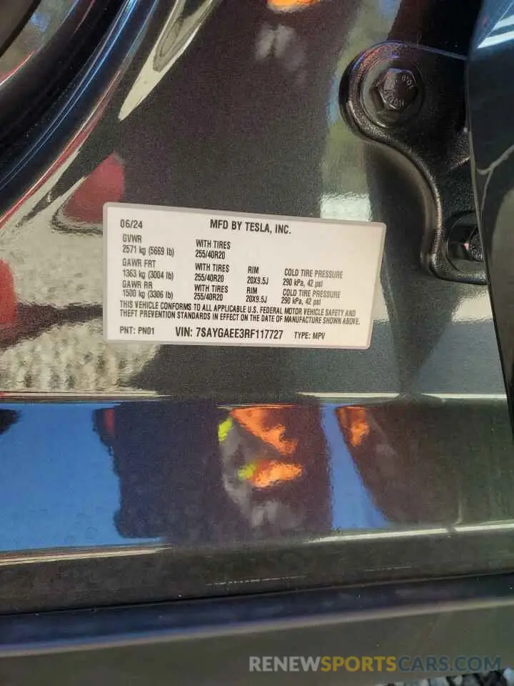 12 Photograph of a damaged car 7SAYGAEE3RF117727 TESLA MODEL Y 2024