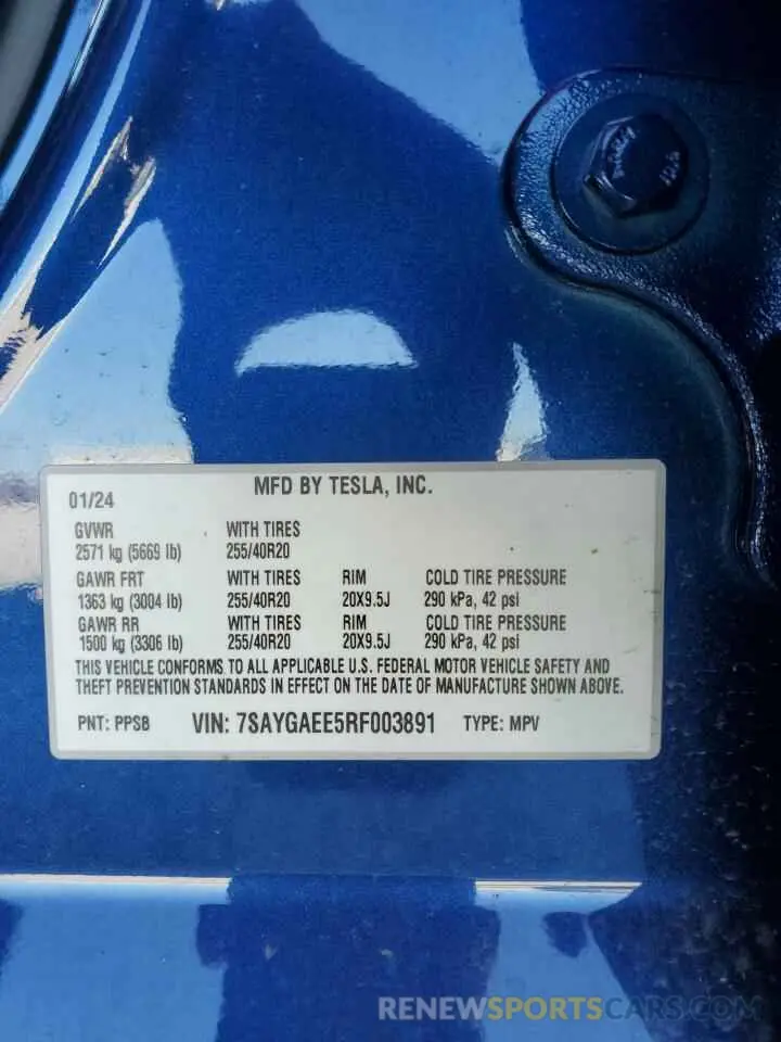 15 Photograph of a damaged car 7SAYGAEE5RF003891 TESLA MODEL Y 2024
