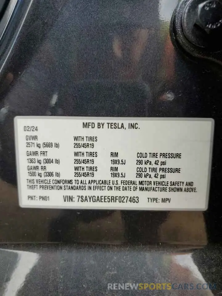 13 Photograph of a damaged car 7SAYGAEE5RF027463 TESLA MODEL Y 2024