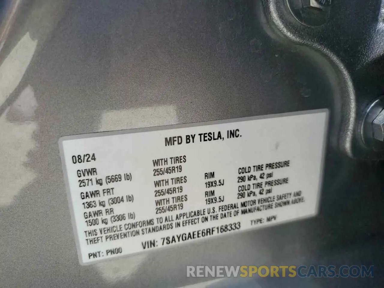 14 Photograph of a damaged car 7SAYGAEE6RF168333 TESLA MODEL Y 2024