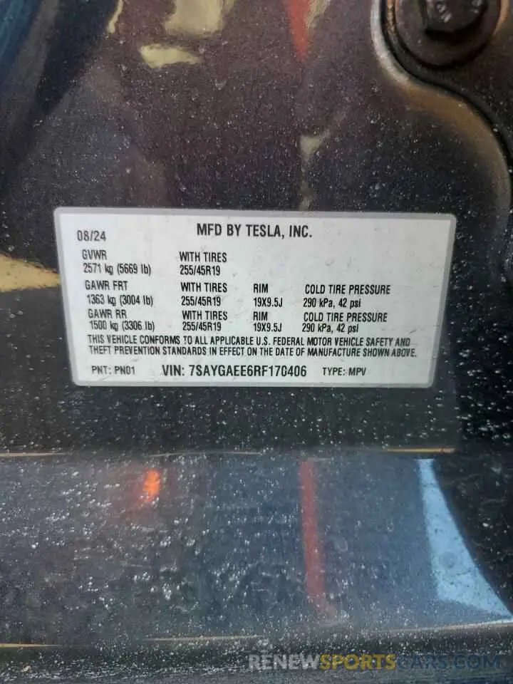 12 Photograph of a damaged car 7SAYGAEE6RF170406 TESLA MODEL Y 2024