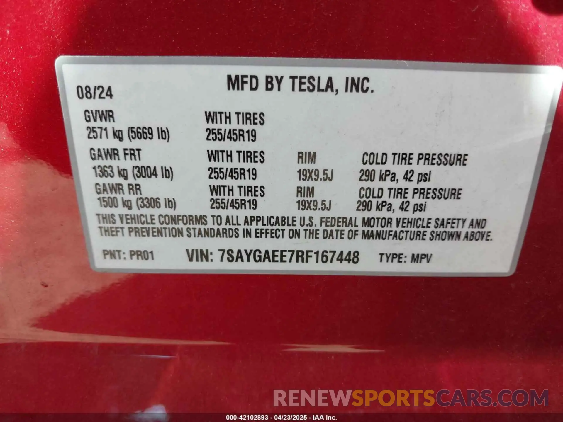 9 Photograph of a damaged car 7SAYGAEE7RF167448 TESLA MODEL Y 2024