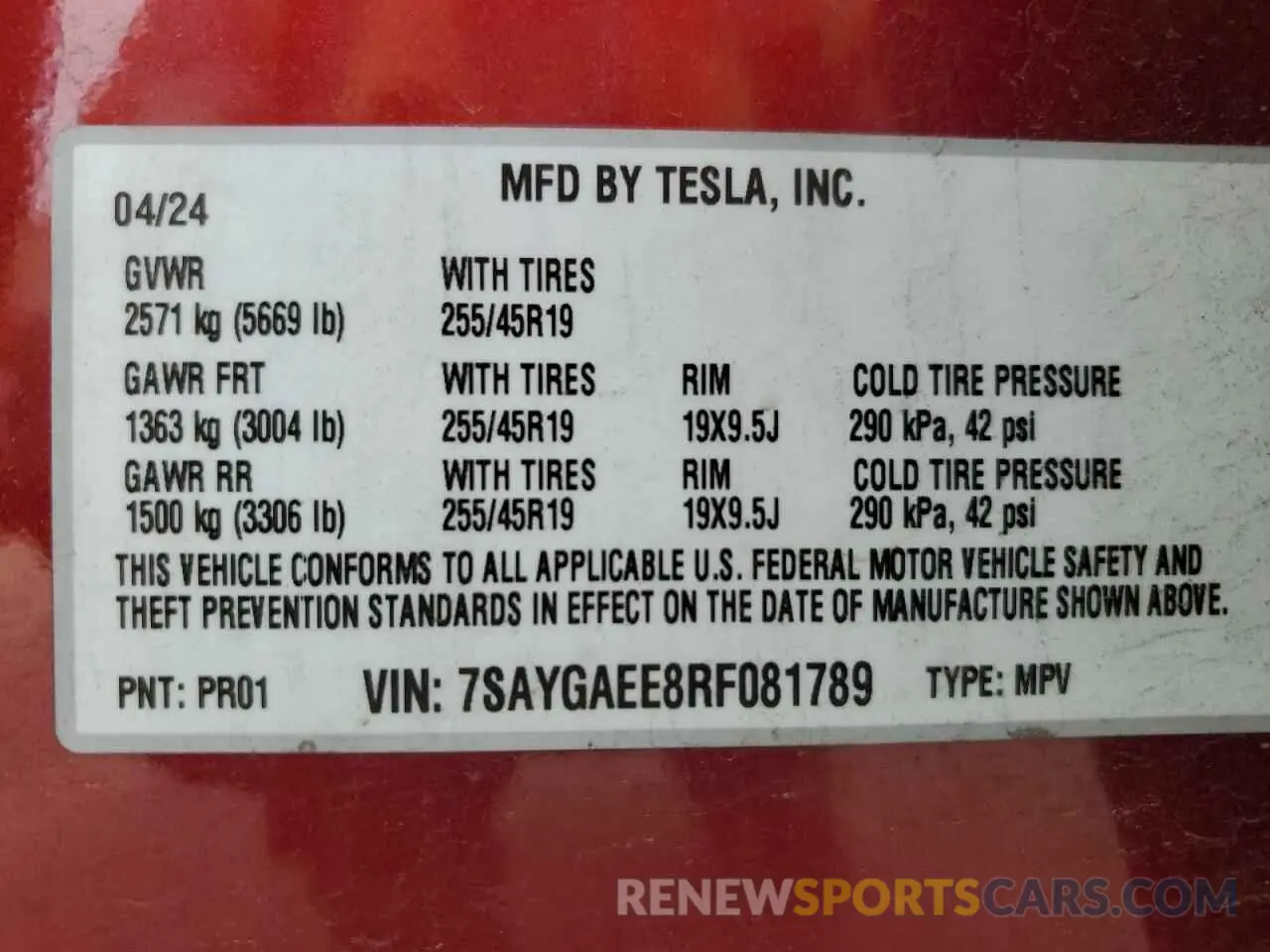 16 Photograph of a damaged car 7SAYGAEE8RF081789 TESLA MODEL Y 2024