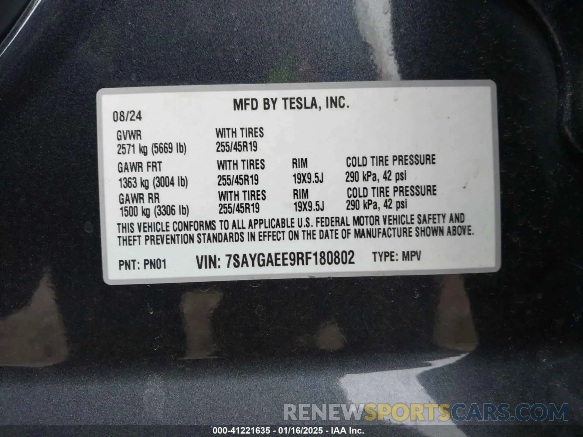 9 Photograph of a damaged car 7SAYGAEE9RF180802 TESLA MODEL Y 2024
