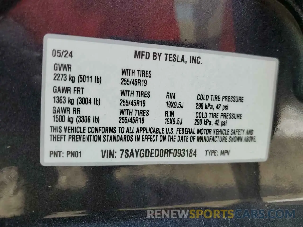 13 Photograph of a damaged car 7SAYGDED0RF093184 TESLA MODEL Y 2024