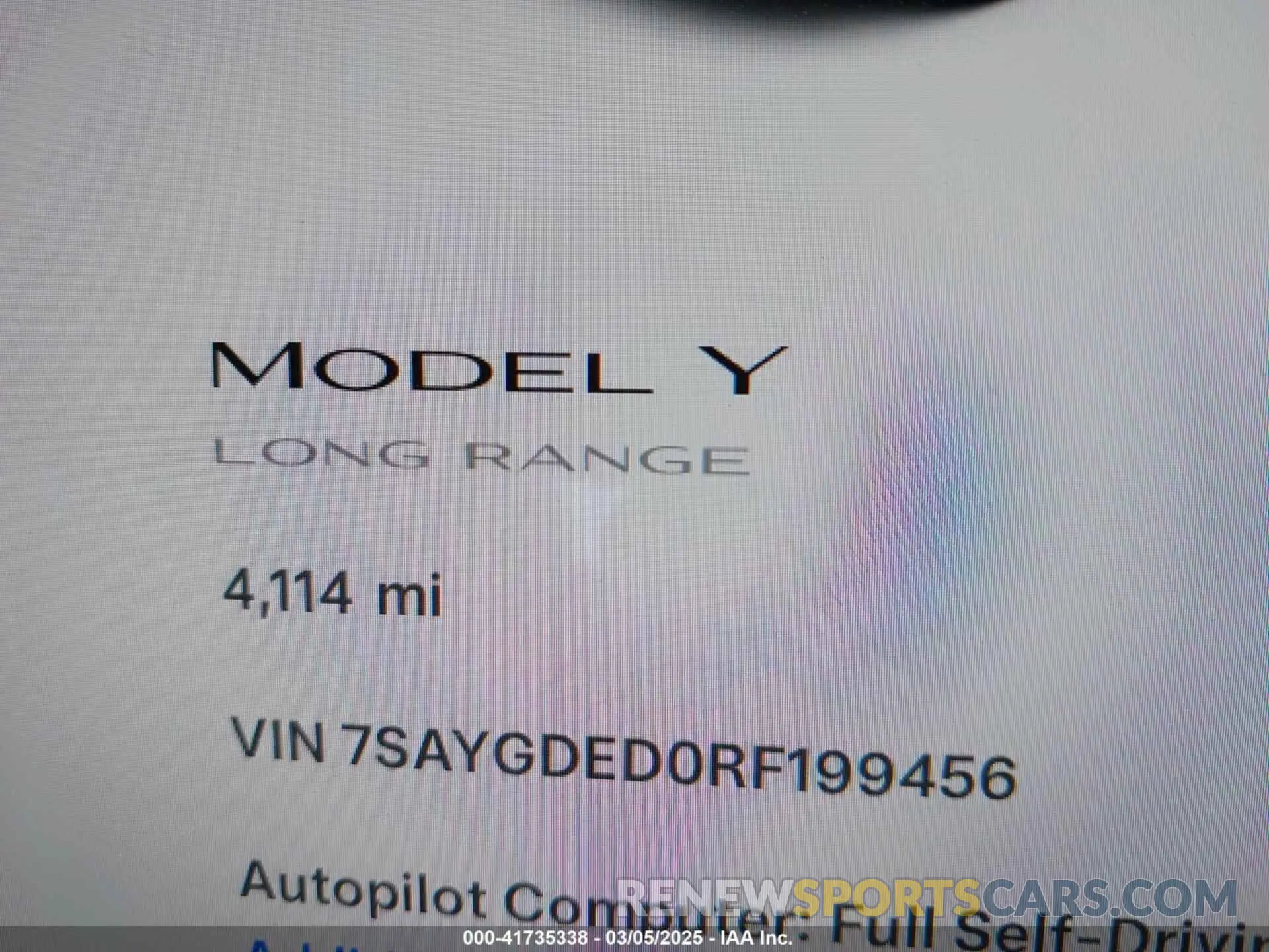 15 Photograph of a damaged car 7SAYGDED0RF199456 TESLA MODEL Y 2024