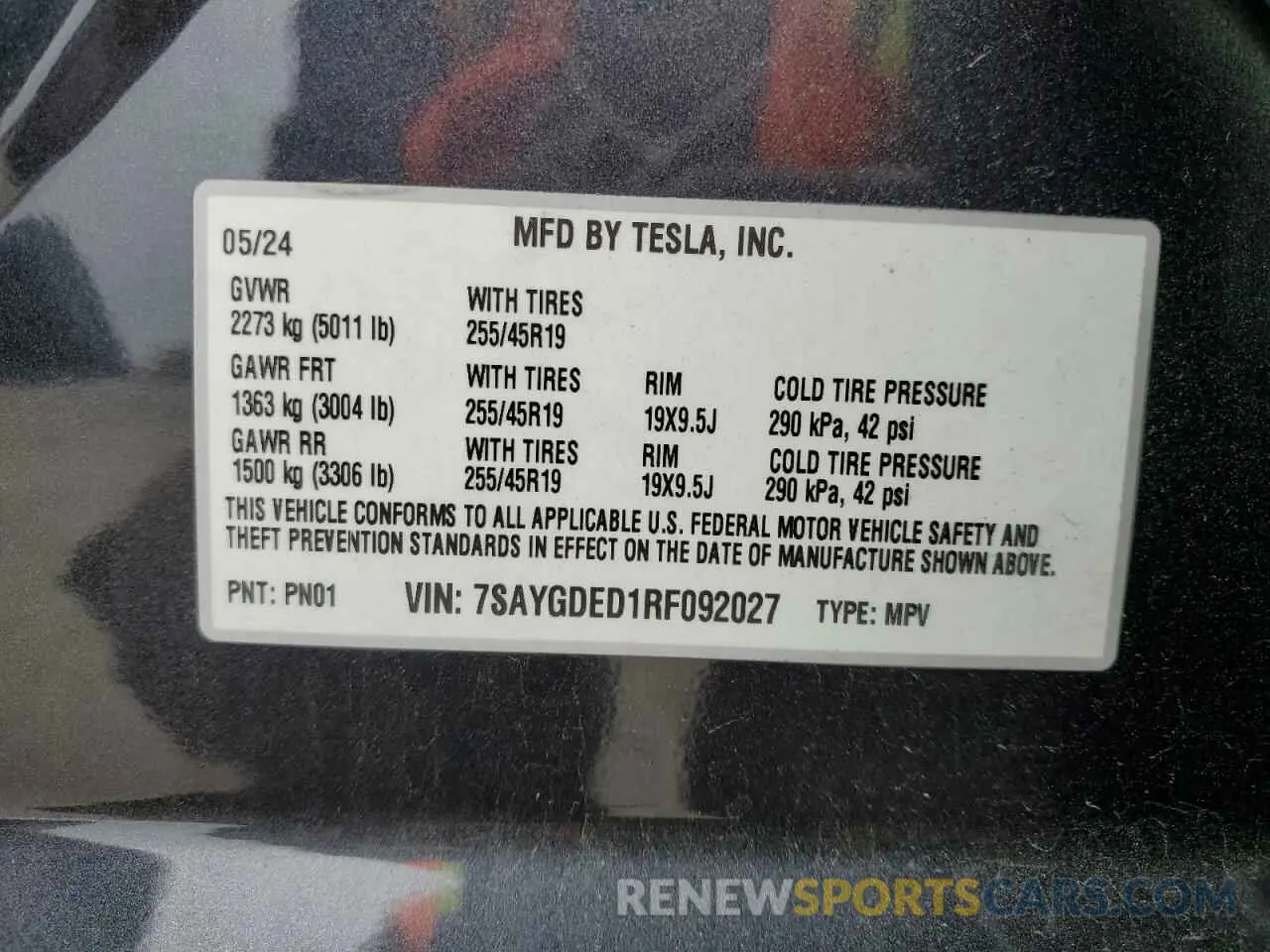 13 Photograph of a damaged car 7SAYGDED1RF092027 TESLA MODEL Y 2024