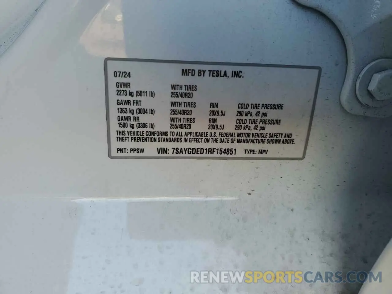 15 Photograph of a damaged car 7SAYGDED1RF154851 TESLA MODEL Y 2024