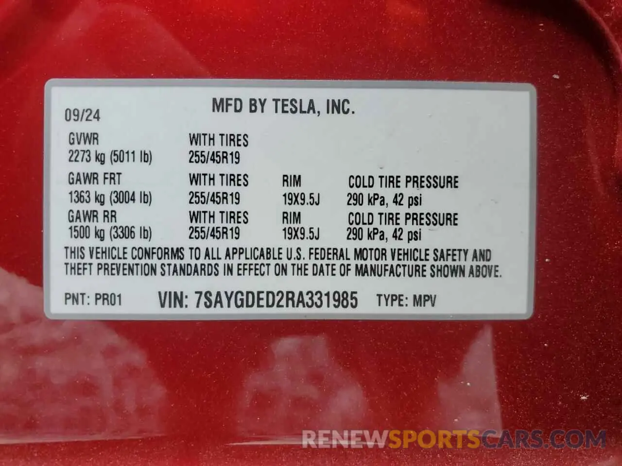 14 Photograph of a damaged car 7SAYGDED2RA331985 TESLA MODEL Y 2024