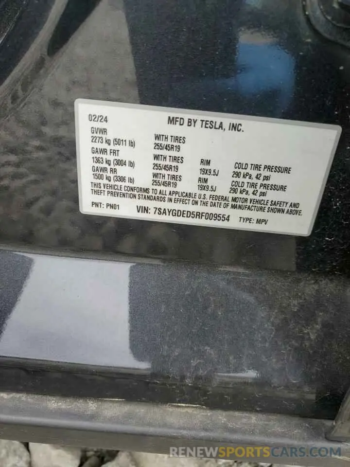 14 Photograph of a damaged car 7SAYGDED5RF009554 TESLA MODEL Y 2024