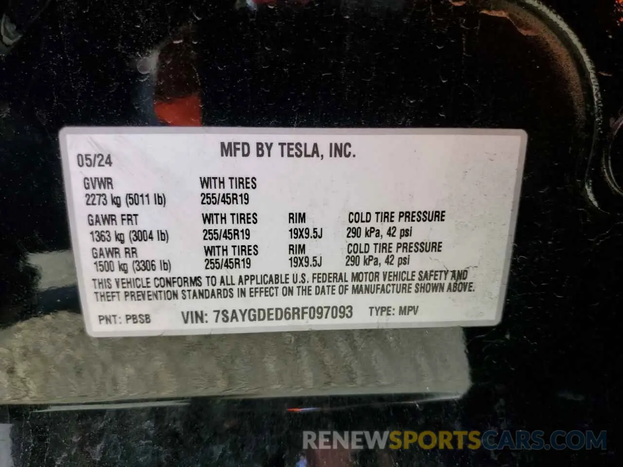 14 Photograph of a damaged car 7SAYGDED6RF097093 TESLA MODEL Y 2024