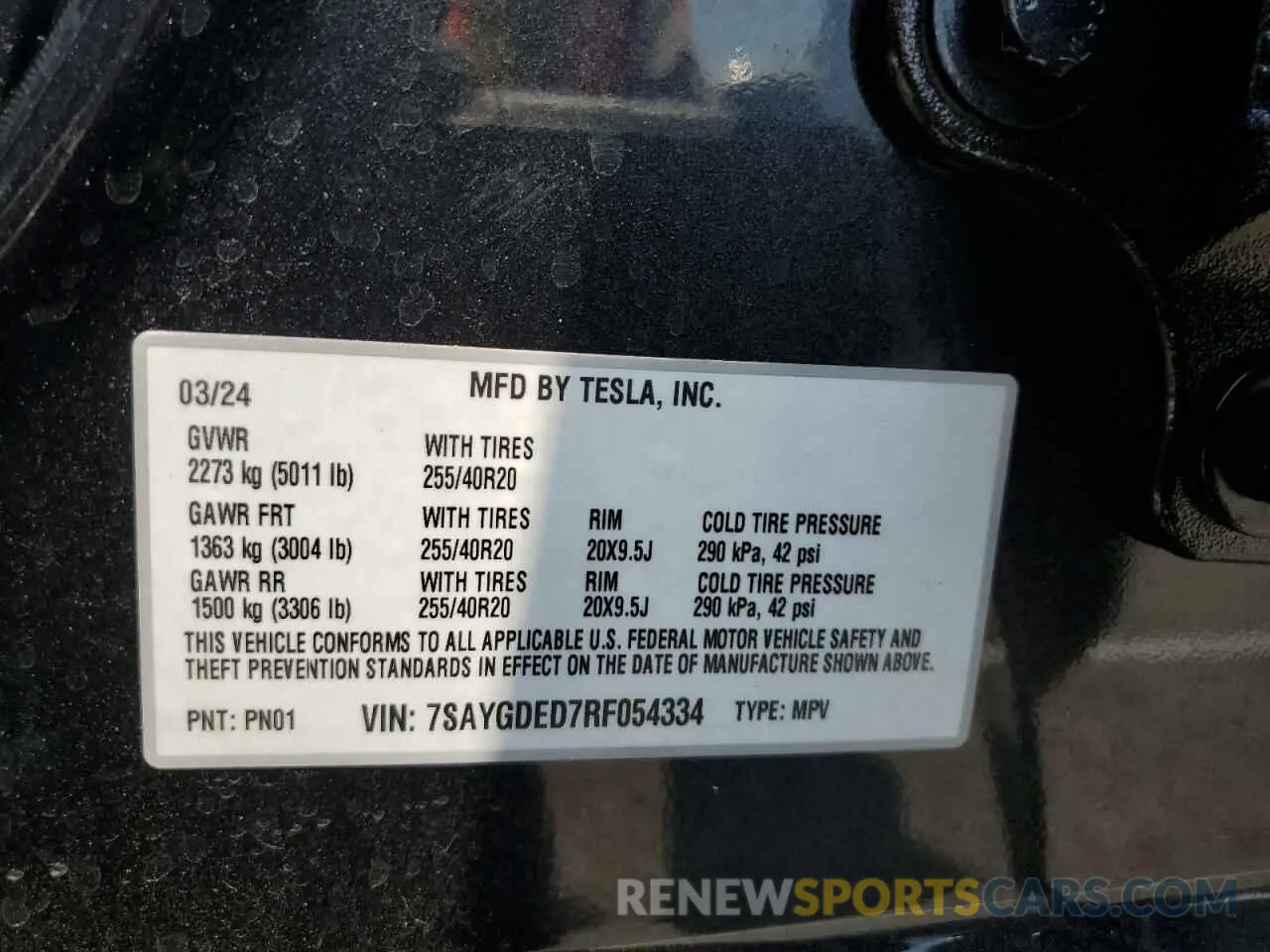 13 Photograph of a damaged car 7SAYGDED7RF054334 TESLA MODEL Y 2024