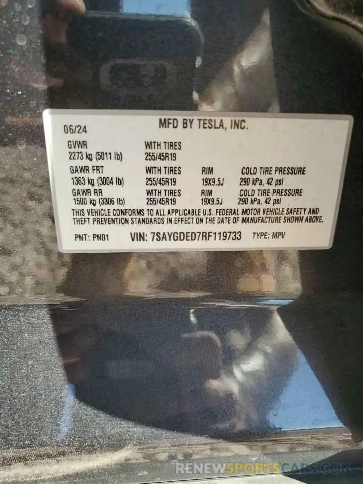 13 Photograph of a damaged car 7SAYGDED7RF119733 TESLA MODEL Y 2024