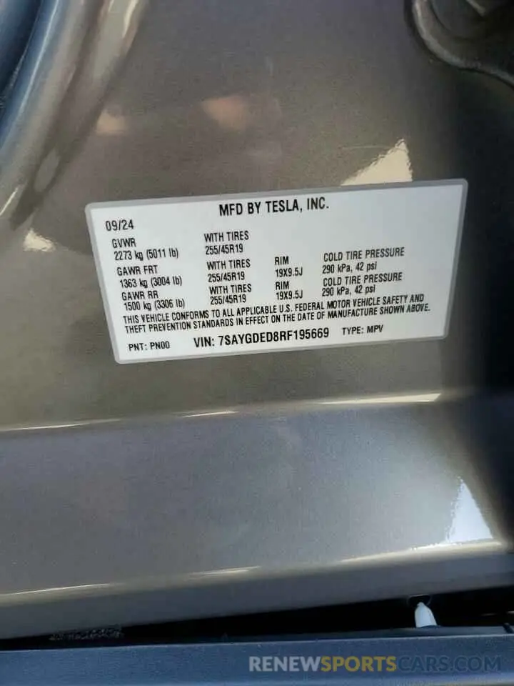 12 Photograph of a damaged car 7SAYGDED8RF195669 TESLA MODEL Y 2024