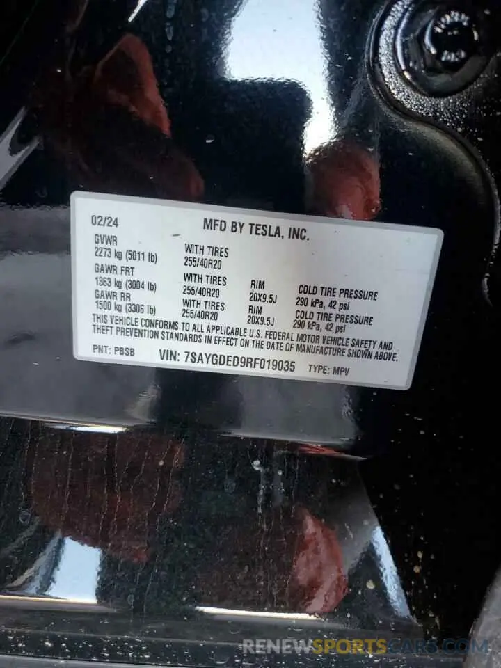 12 Photograph of a damaged car 7SAYGDED9RF019035 TESLA MODEL Y 2024