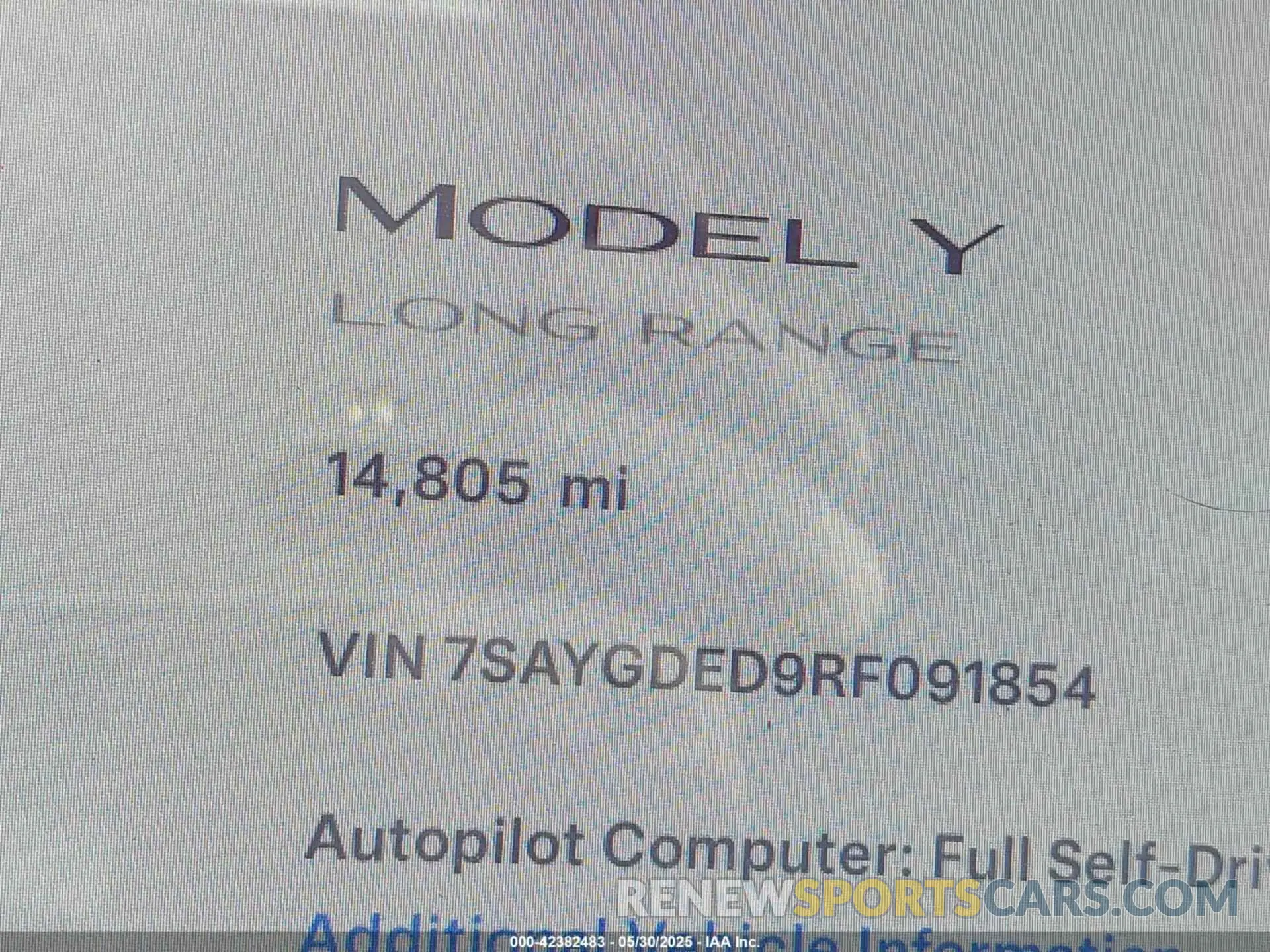 15 Photograph of a damaged car 7SAYGDED9RF091854 TESLA MODEL Y 2024