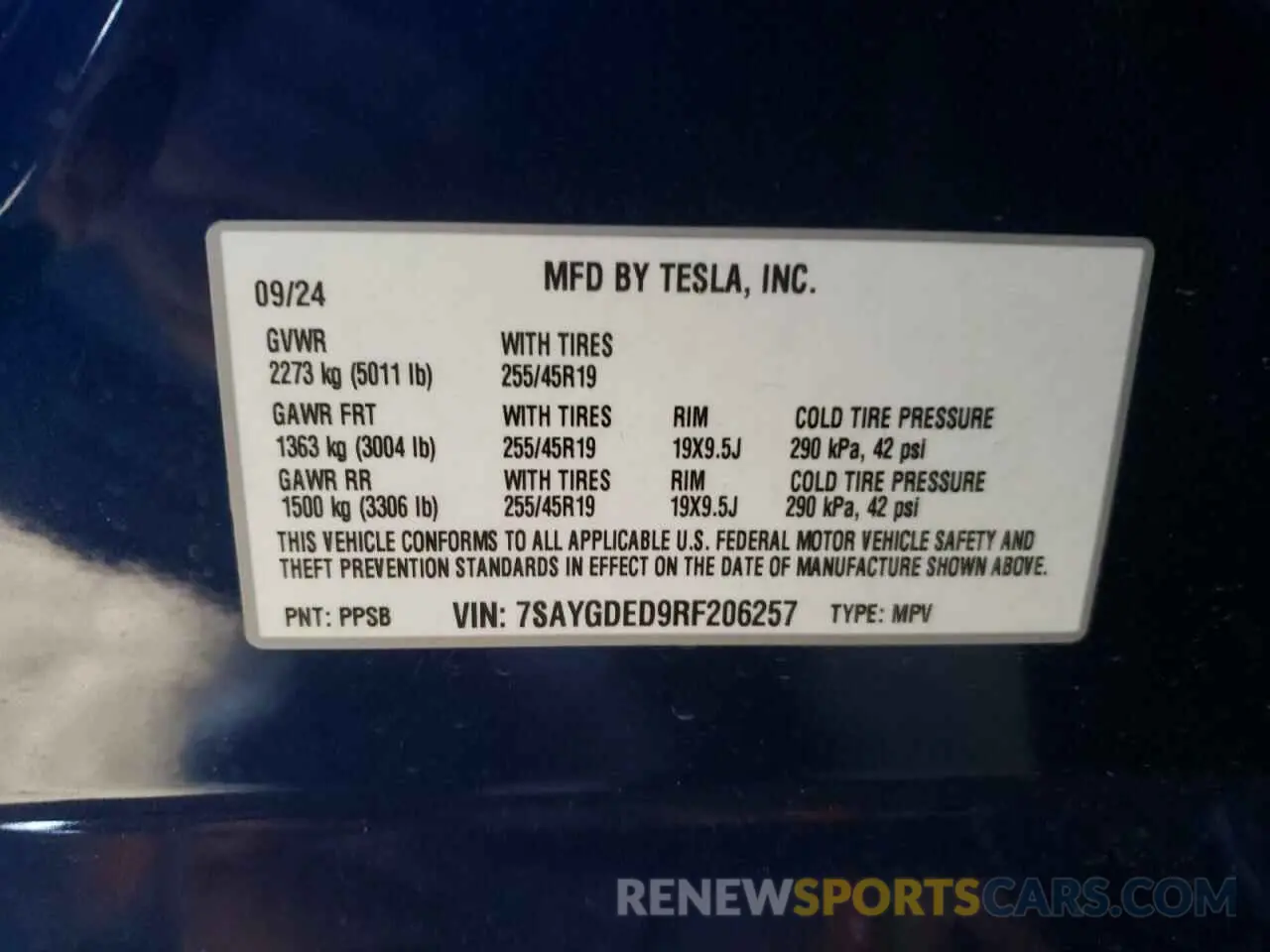 15 Photograph of a damaged car 7SAYGDED9RF206257 TESLA MODEL Y 2024