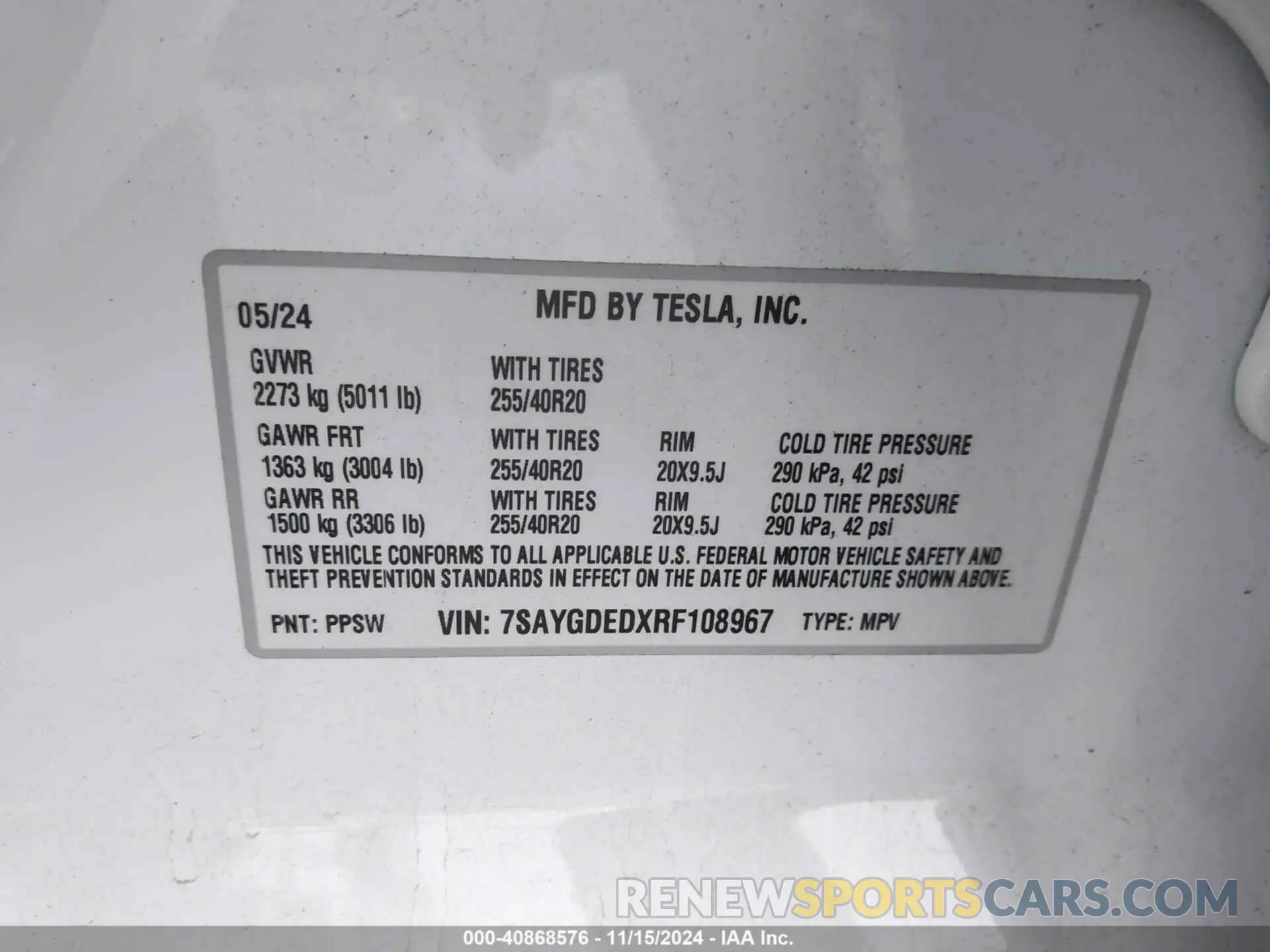 9 Photograph of a damaged car 7SAYGDEDXRF108967 TESLA MODEL Y 2024