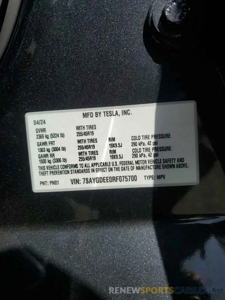 14 Photograph of a damaged car 7SAYGDEE0RF075700 TESLA MODEL Y 2024