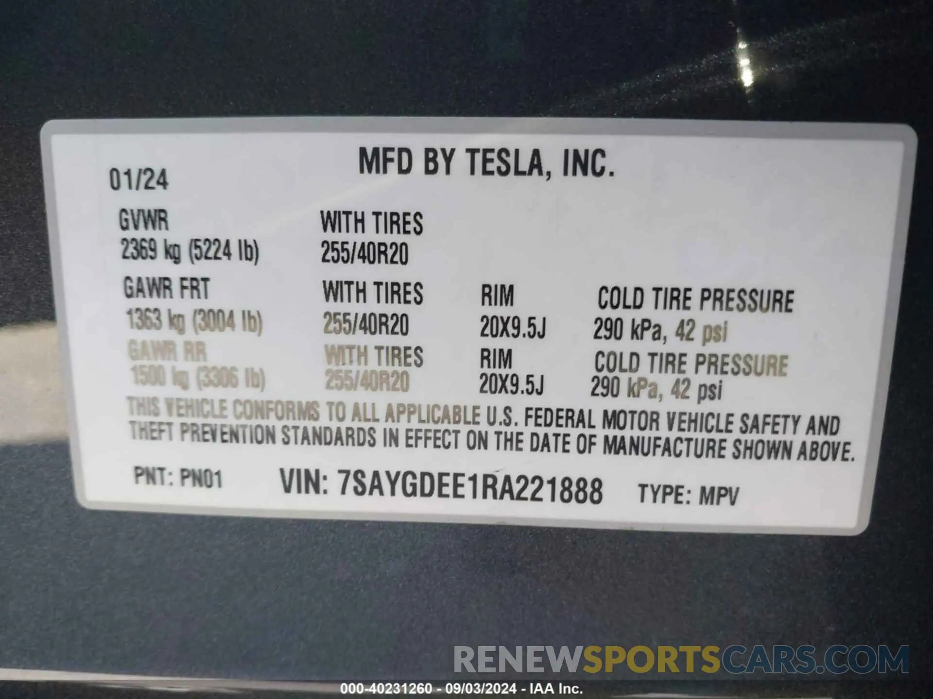 9 Photograph of a damaged car 7SAYGDEE1RA221888 TESLA MODEL Y 2024