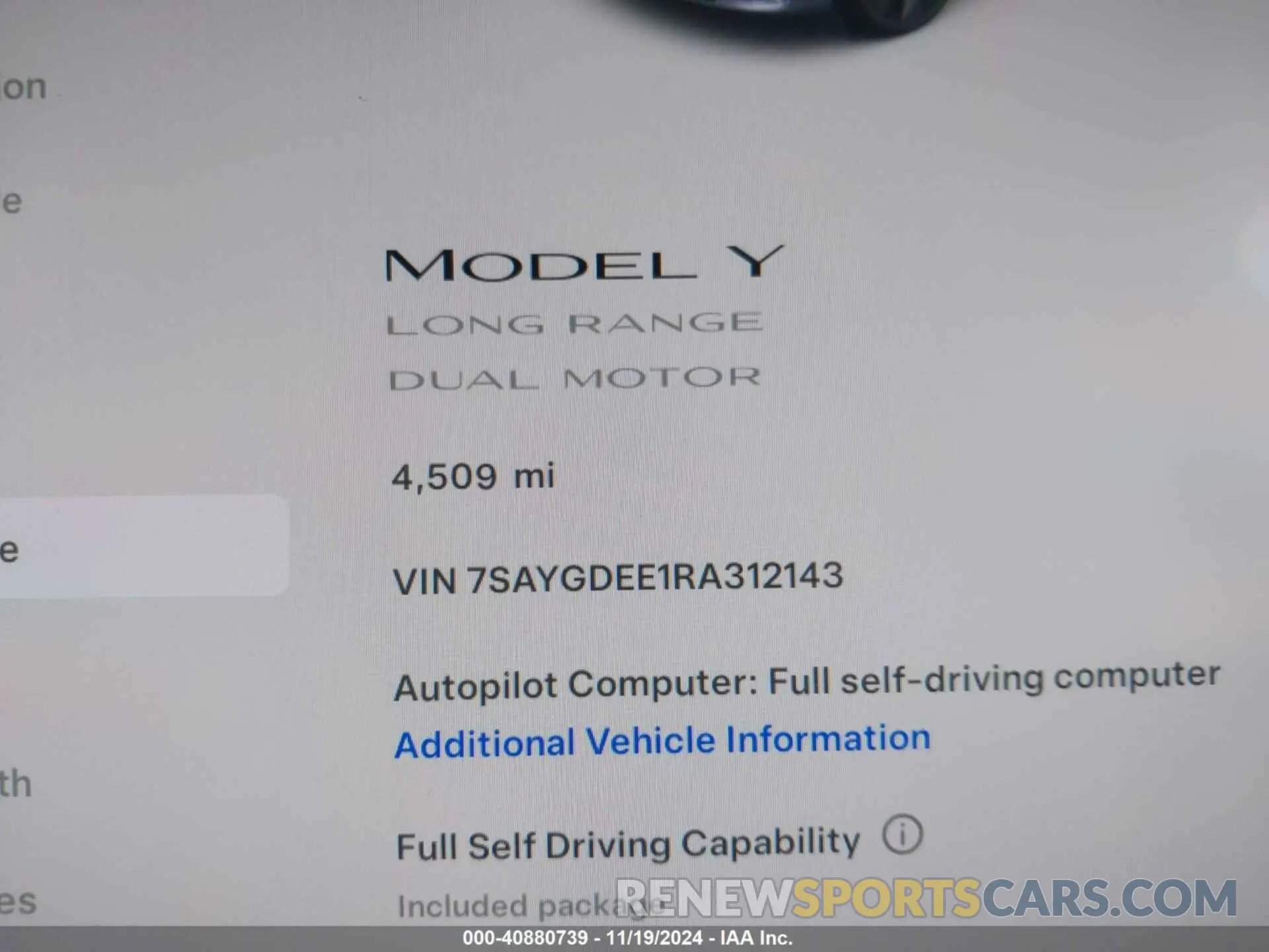 7 Photograph of a damaged car 7SAYGDEE1RA312143 TESLA MODEL Y 2024
