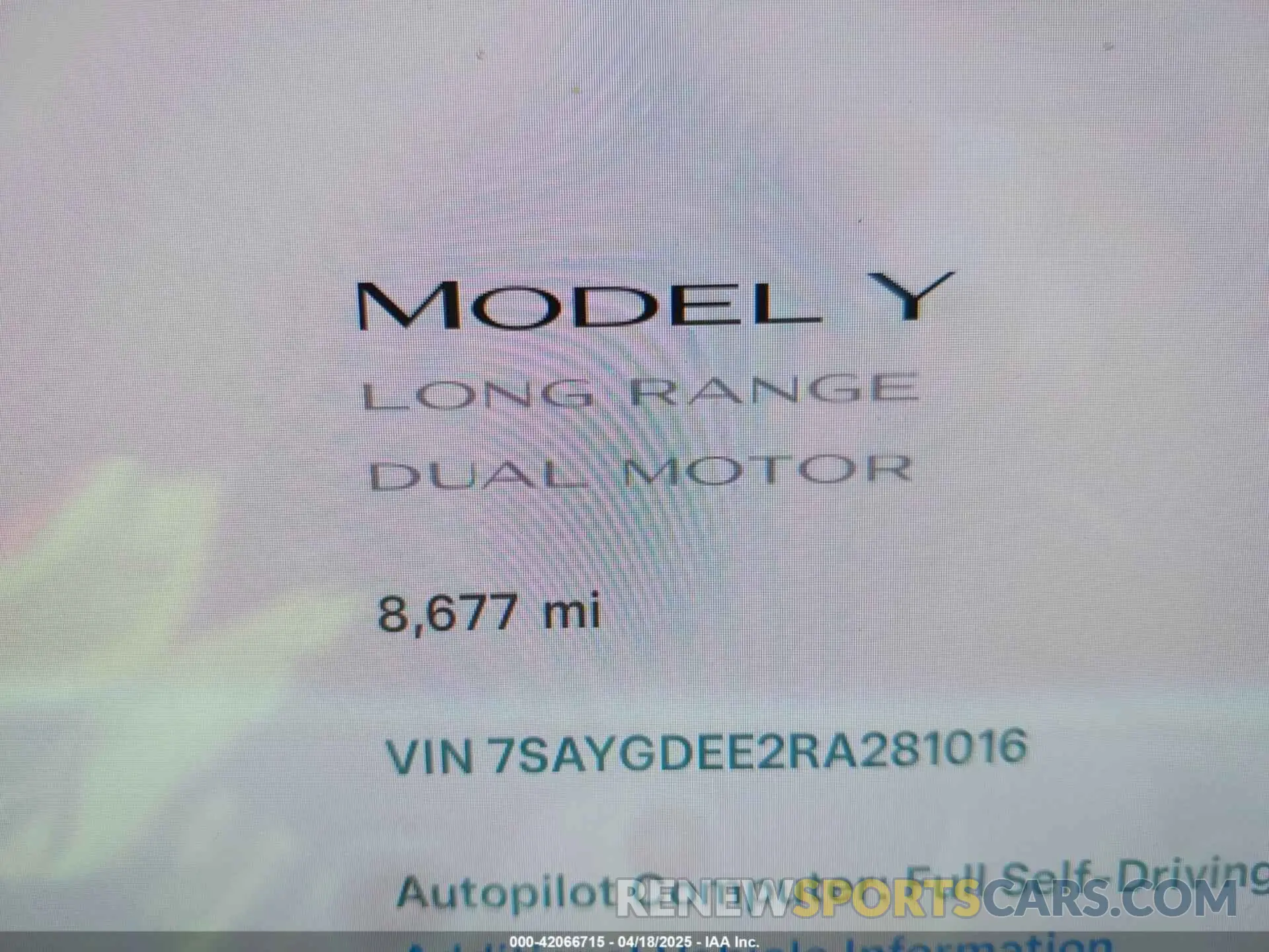15 Photograph of a damaged car 7SAYGDEE2RA281016 TESLA MODEL Y 2024