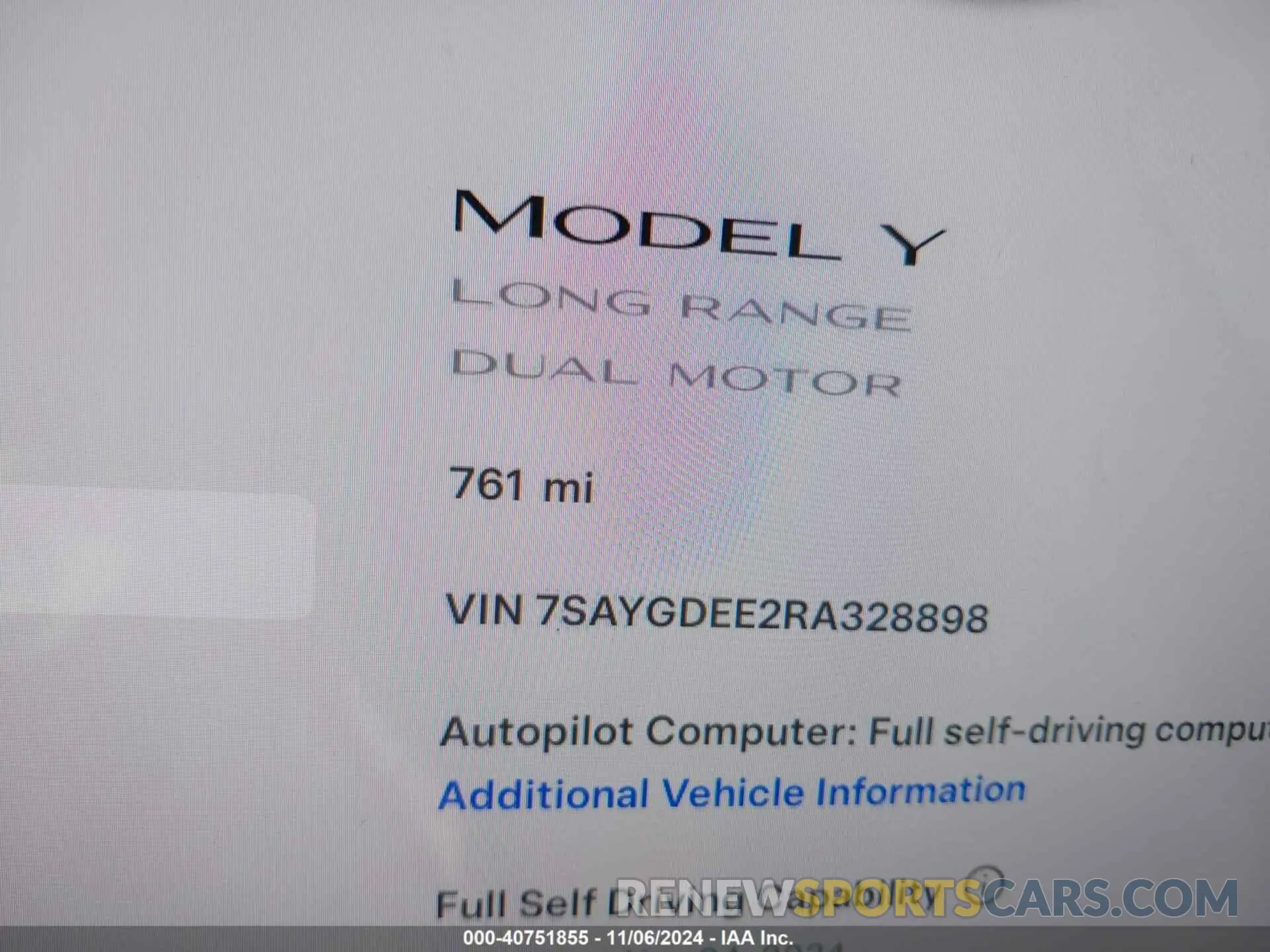 15 Photograph of a damaged car 7SAYGDEE2RA328898 TESLA MODEL Y 2024