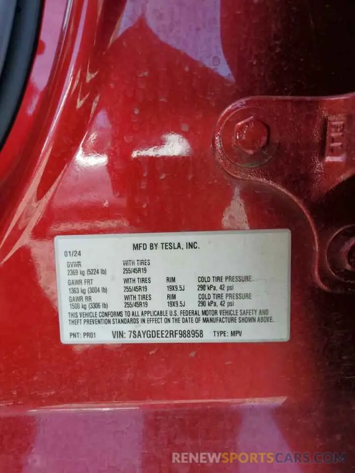 13 Photograph of a damaged car 7SAYGDEE2RF988958 TESLA MODEL Y 2024