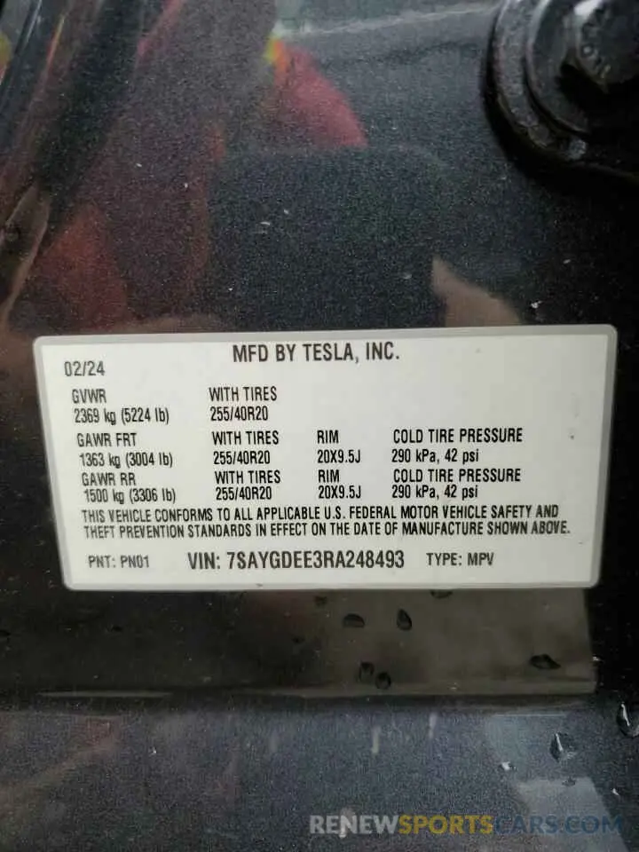 13 Photograph of a damaged car 7SAYGDEE3RA248493 TESLA MODEL Y 2024