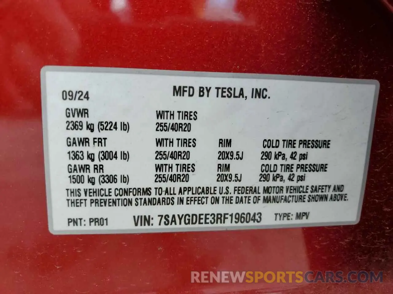 13 Photograph of a damaged car 7SAYGDEE3RF196043 TESLA MODEL Y 2024