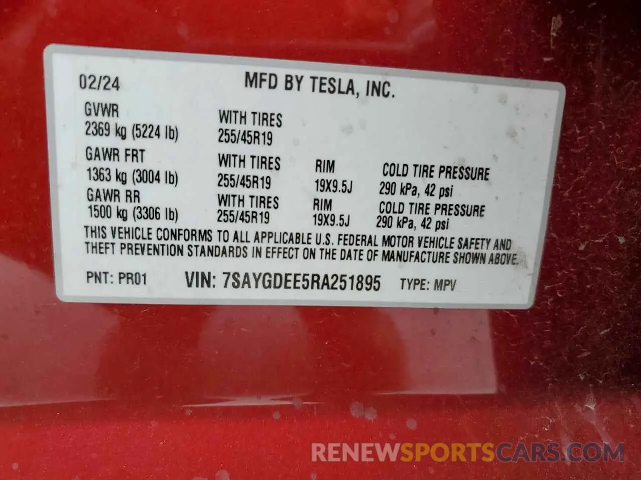 14 Photograph of a damaged car 7SAYGDEE5RA251895 TESLA MODEL Y 2024