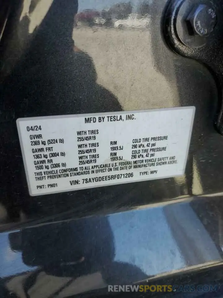 12 Photograph of a damaged car 7SAYGDEE5RF071206 TESLA MODEL Y 2024
