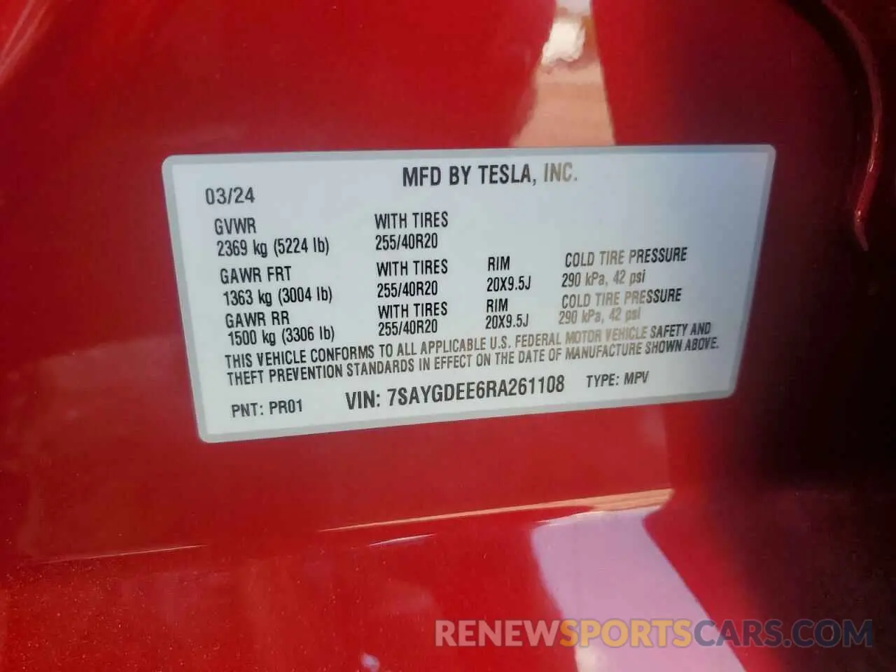 12 Photograph of a damaged car 7SAYGDEE6RA261108 TESLA MODEL Y 2024