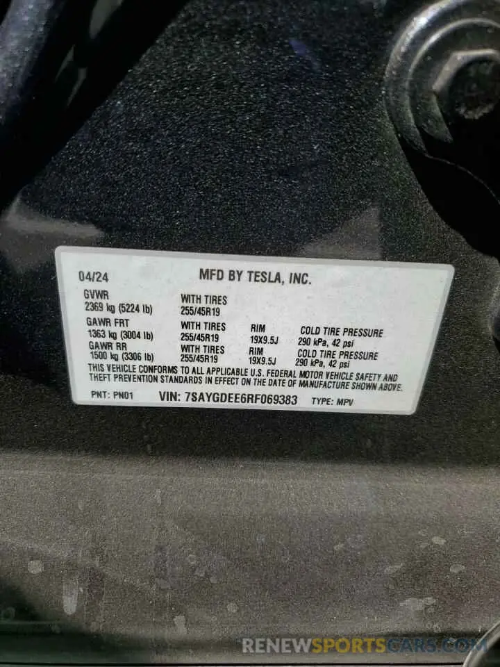 12 Photograph of a damaged car 7SAYGDEE6RF069383 TESLA MODEL Y 2024