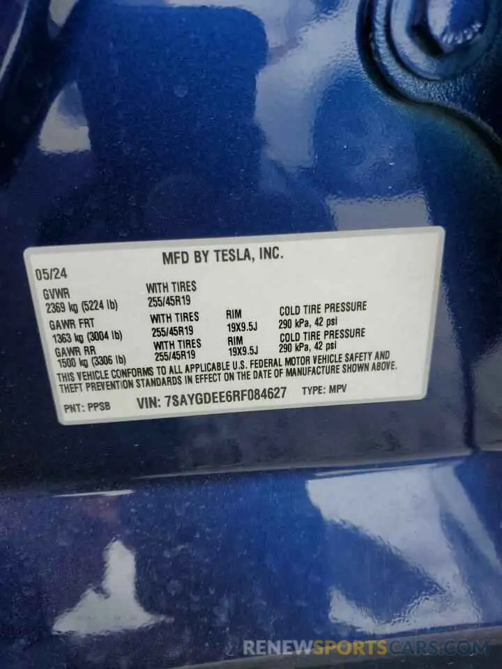 12 Photograph of a damaged car 7SAYGDEE6RF084627 TESLA MODEL Y 2024