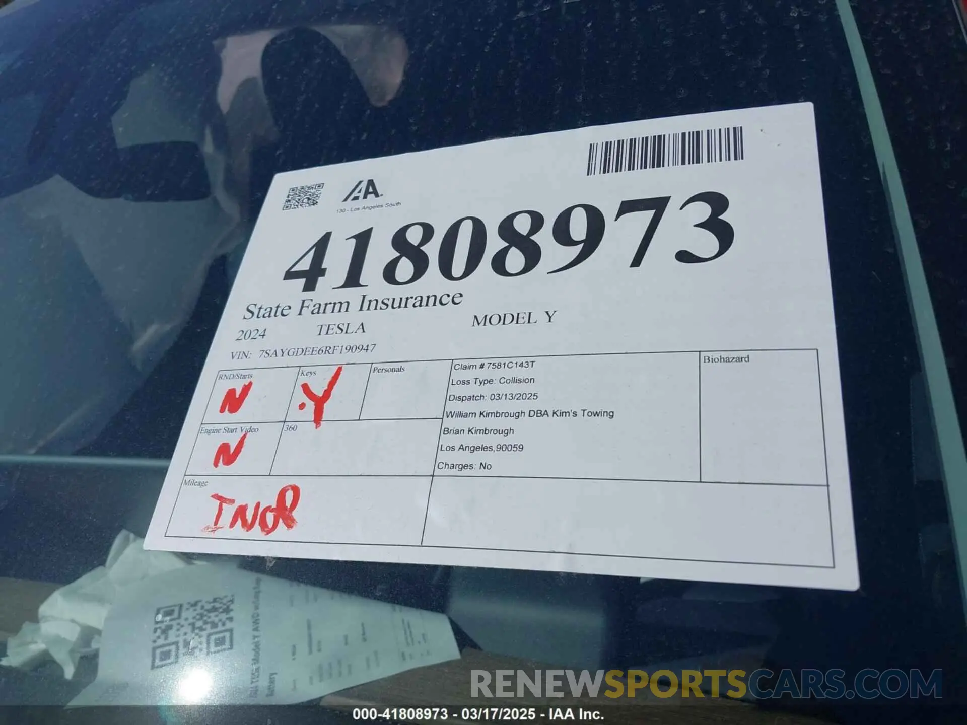 19 Photograph of a damaged car 7SAYGDEE6RF190947 TESLA MODEL Y 2024