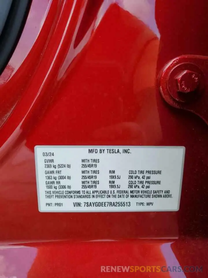 12 Photograph of a damaged car 7SAYGDEE7RA255513 TESLA MODEL Y 2024