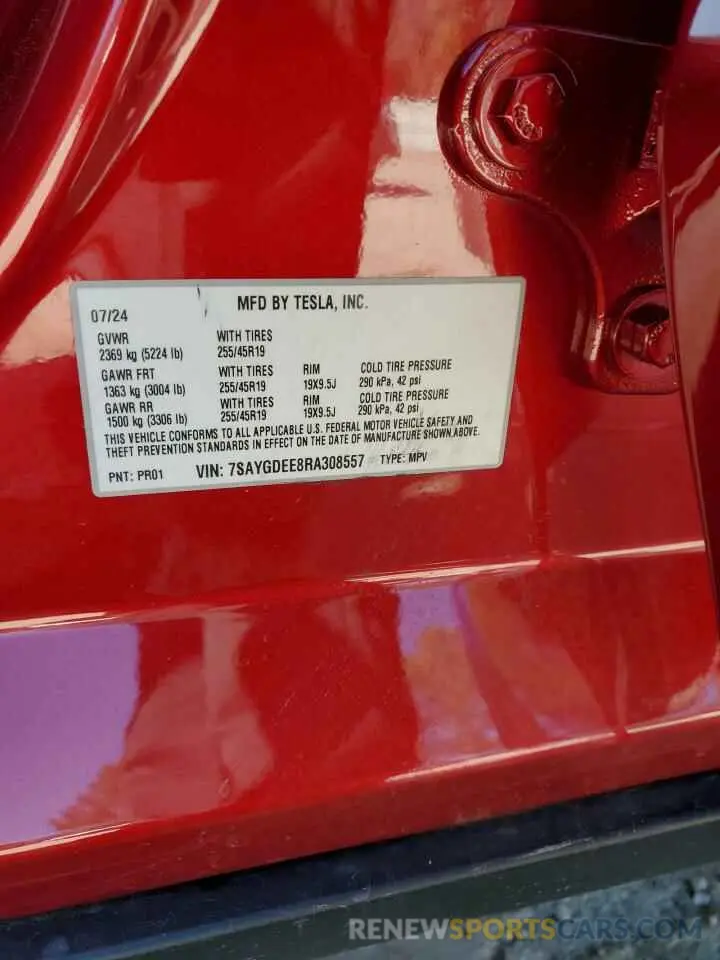 12 Photograph of a damaged car 7SAYGDEE8RA308557 TESLA MODEL Y 2024