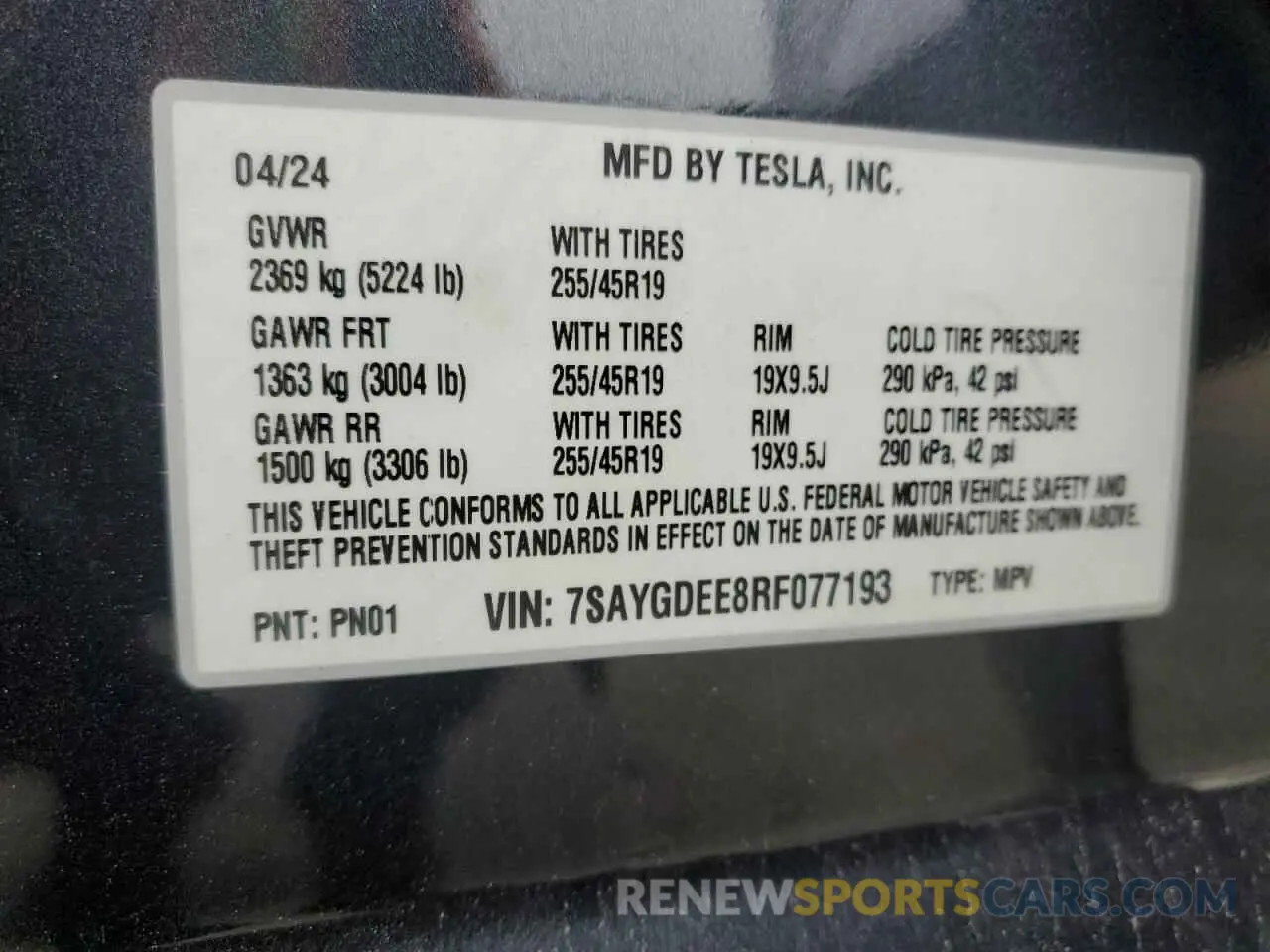 15 Photograph of a damaged car 7SAYGDEE8RF077193 TESLA MODEL Y 2024