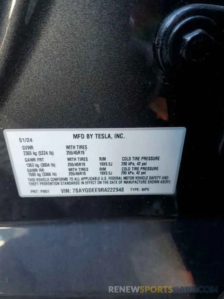 12 Photograph of a damaged car 7SAYGDEE9RA222948 TESLA MODEL Y 2024